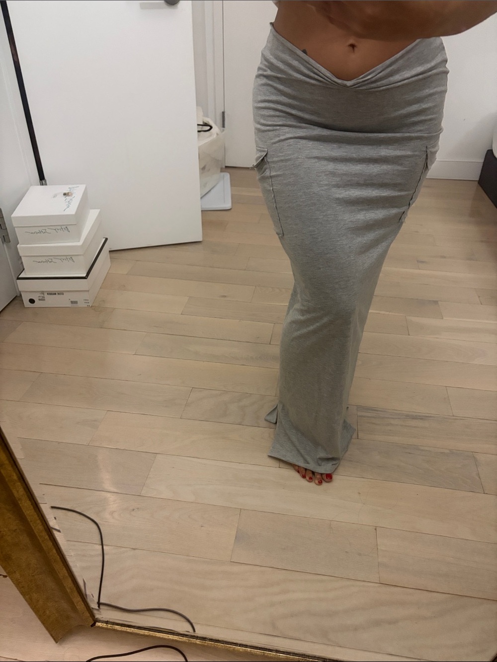Women’s Gray Maxi Skirt with Side Pockets